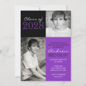 Lila und Black Classic 2 Foto Abschluss Einladung (Vorderseite)