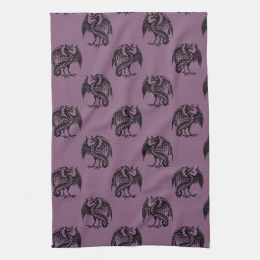 Lila und Black Dragons Muster Halloween Geschirrtuch (Vertikal)