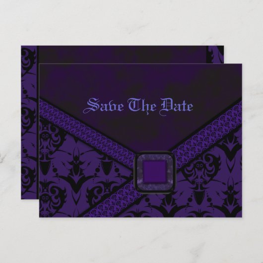 Lila- und Black Goth-Lace-Hochzeit Ankündigungspostkarte (Vorne/Hinten)