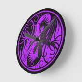 Lila und Black Yin Yang Phoenix Runde Wanduhr (Winkel)