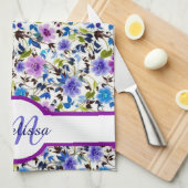 Lila und blau blumenpersonalisiert geschirrtuch (Viertel Falte)