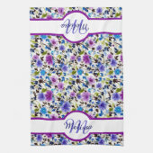 Lila und blau blumenpersonalisiert geschirrtuch (Vertikal)