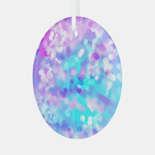 Lila und blau Bokeh 7518 Ornament Aus Glas (Vorderseite links)