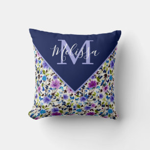 Lila und blau floral personalisiert kissen