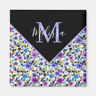 Lila und blau floral personalisiert magnet