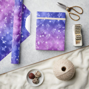Lila und Blau Ombre Glitter Celestial Muster Geschenkpapier