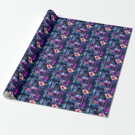 Lila und blau tropisch geschenkpapier (Ungerollt)