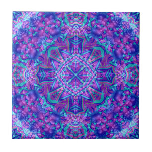 Lila und Blau vintage fraktales Kaleidoskop Fliese