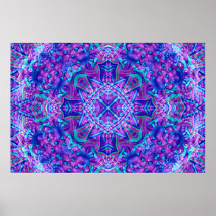 Lila und Blau vintage fraktales Kaleidoskop Poster