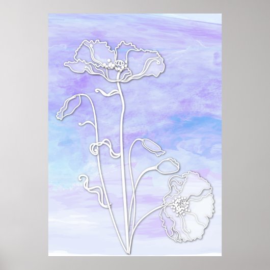 Lila und blaue Abstrakte Wasserfarbe und Pflaumen Poster (Vorne)