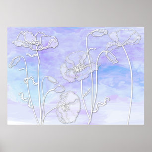 Lila und blaue Abstrakte Wasserfarbe und Pflaumen  Poster