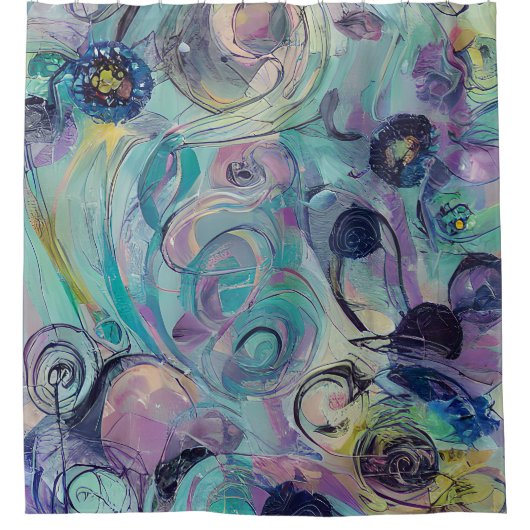 Lila und blaue abstrakte Wirbel Duschvorhang (Vorderseite)