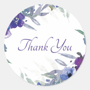 Lila und blaue Aquarellblume Dank der Klasse Runder Aufkleber