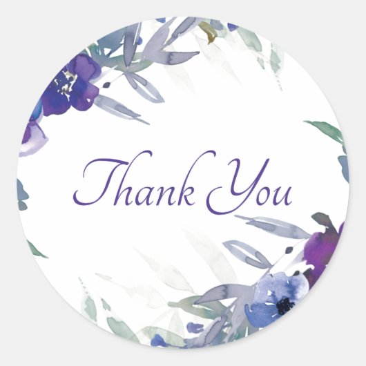 Lila und blaue Aquarellblume Dank der Klasse Runder Aufkleber (Vorderseite)