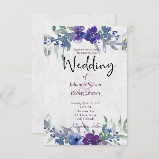 Lila und blaue Aquarellkirche Einladung (Vorne/Hinten)