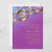 Lila und blaue Bat Mitzvah Gold Stars Geblüht Einladung (Vorderseite)