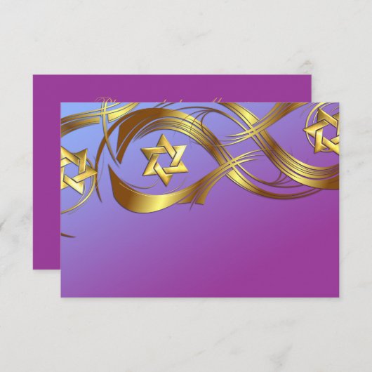 Lila und blaue Bat Mitzvah Gold Stars Geblüht RSVP Karte (Vorne/Hinten)