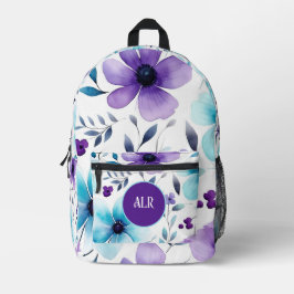 Lila und blaue Blume Bedruckter Rucksack