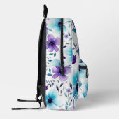 Lila und blaue Blume Bedruckter Rucksack (Links)