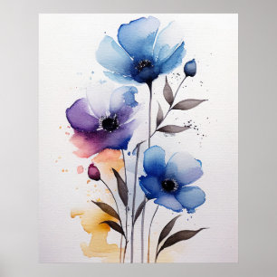 Lila und blaue Blume Poster