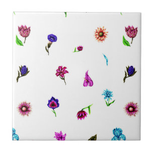 Lila und blaue Blume Print, moderne Blumendrucke Fliese