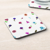 Lila und blaue Blume Print, moderne Blumendrucke Getränkeuntersetzer (Linke Seite)