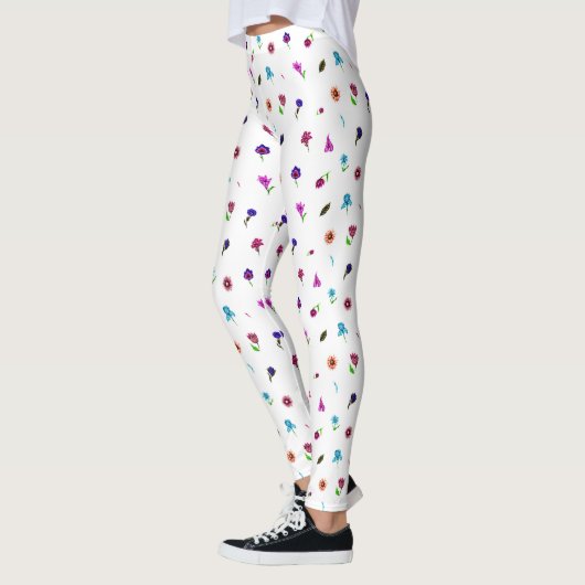 Lila und blaue Blume Print, moderne Blumendrucke Leggings (Links)