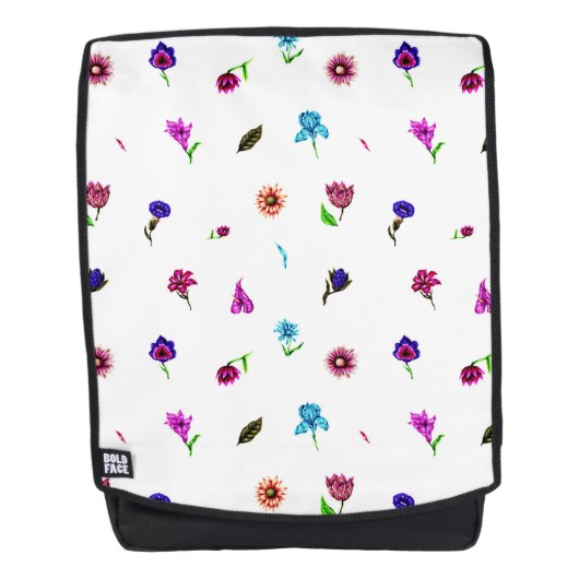 Lila und blaue Blume Print, moderne Blumendrucke Rucksack (Vorderseite)