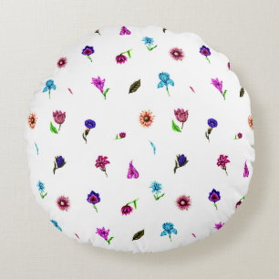 Lila und blaue Blume Print, moderne Blumendrucke Rundes Kissen