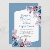 Lila und blaue Blumen Blaues Brautparty Einladung (Vorne/Hinten)