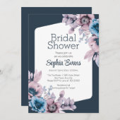 Lila und blaue Blumen Blaues Brautparty Einladung (Vorne/Hinten)