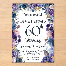 Lila und blaue Blumen-Einladung zum 60. Geburtstag