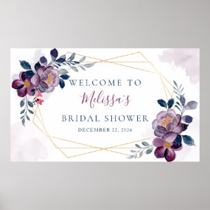 Lila und blaue Blumen in goldenem Rahmen Poster