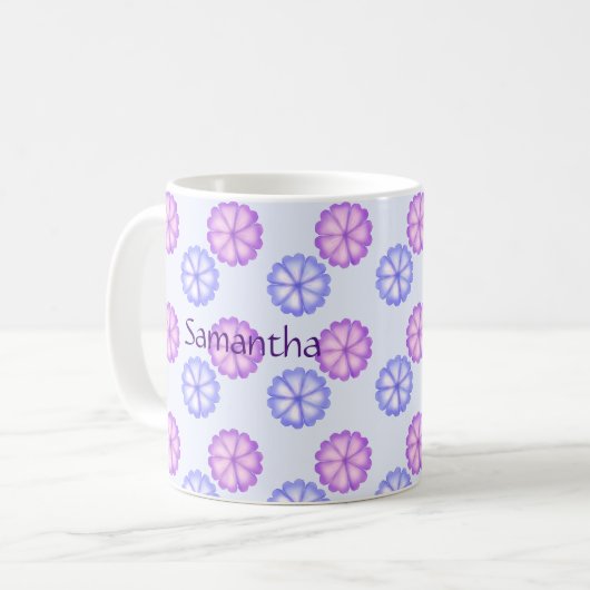 Lila und blaue Blumen Kaffeetasse (Vorderseite Links)