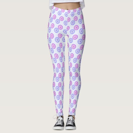 Lila und blaue Blumen Leggings (Vorderseite)