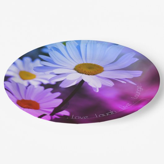 Lila und blaue Blumen Pappteller (Schrägansicht)