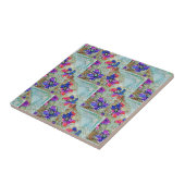 Lila und blaue Blumen Squares Zigzags Fliese (Seite)