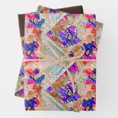 Lila und blaue Blumen Squares Zigzags Geschenkpapier Set (Beispiel)