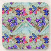 Lila und blaue Blumen Squares Zigzags Getränkeuntersetzer (Vorderseite)