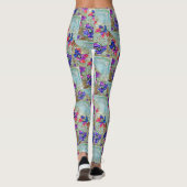 Lila und blaue Blumen Squares Zigzags Leggings (Rückseite)