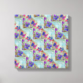 Lila und blaue Blumen Squares Zigzags Leinwanddruck (Vorderseite)