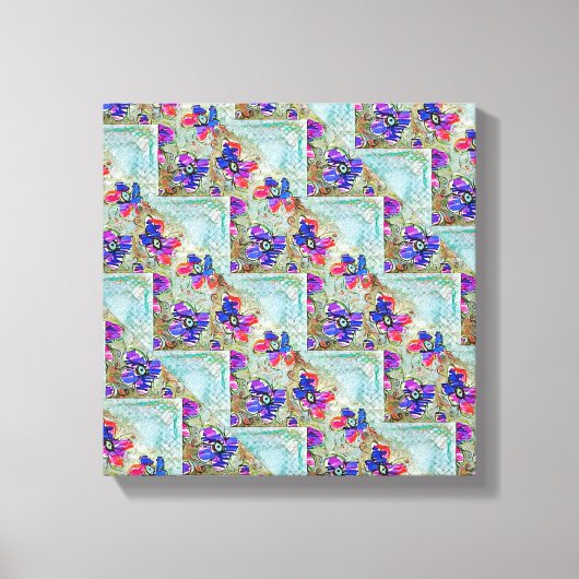 Lila und blaue Blumen Squares Zigzags Leinwanddruck (Vorderseite)