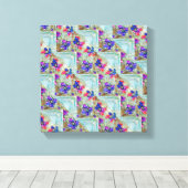 Lila und blaue Blumen Squares Zigzags Leinwanddruck (Insitu (Holzboden))