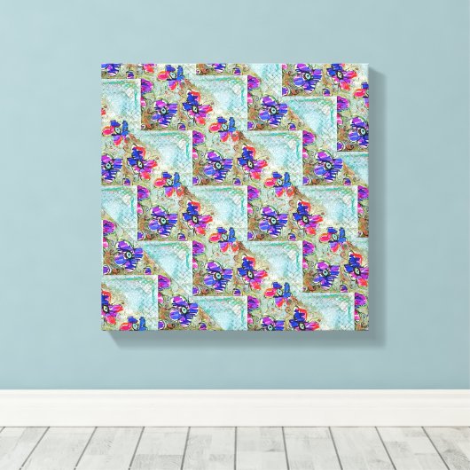 Lila und blaue Blumen Squares Zigzags Leinwanddruck (Insitu (Holzboden))