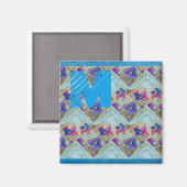 Lila und blaue Blumen Squares Zigzags Magnet (Vorderseite/Rückseite)