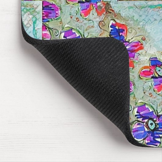 Lila und blaue Blumen Squares Zigzags Mousepad (Ecke)