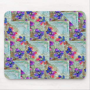 Lila und blaue Blumen Squares Zigzags Mousepad