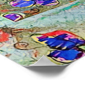 Lila und blaue Blumen Squares Zigzags Poster (Ecke)