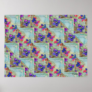 Lila und blaue Blumen Squares Zigzags Poster