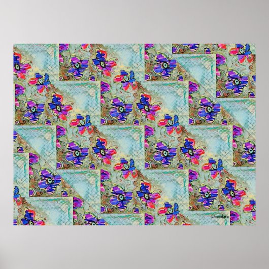 Lila und blaue Blumen Squares Zigzags Poster (Vorne)